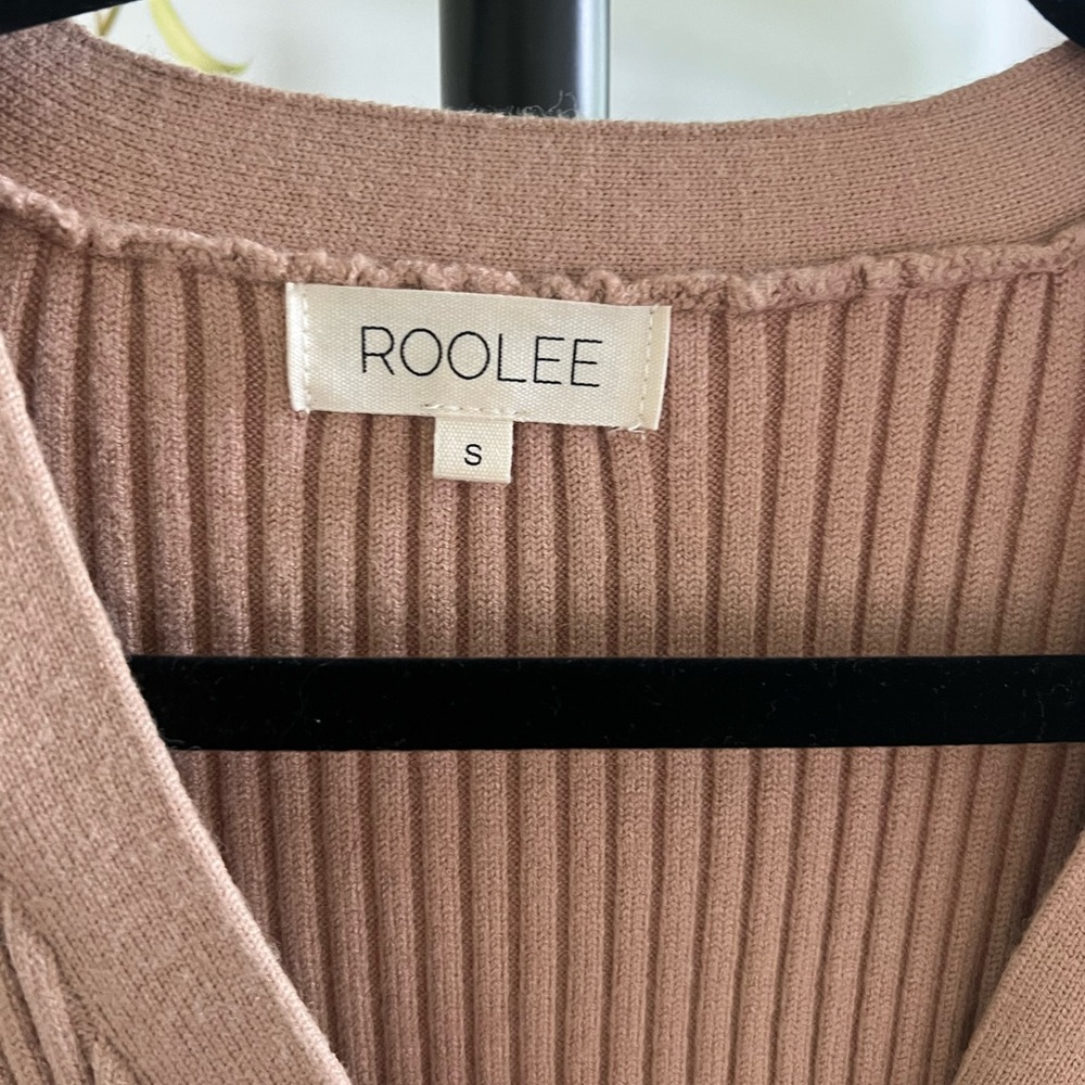 Roolee Tan Ribbed Sweater V-Neck Dress - NBW - Picture 2 of 6